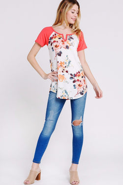 Coral Floral Tee