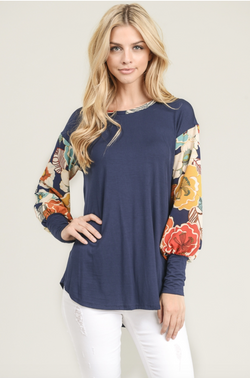 Floral Sleeve-Navy