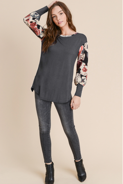 Floral Sleeve-Grey