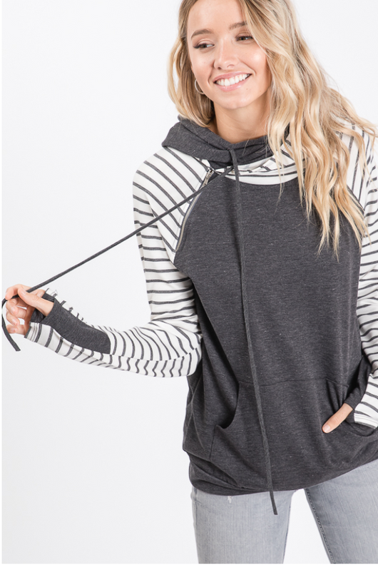 Stripe Hoodie-Charcoal